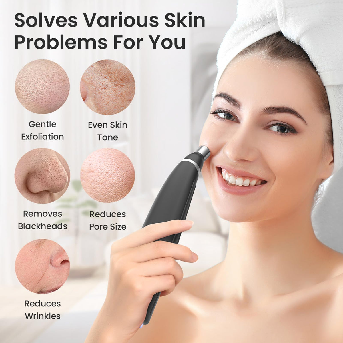 UNOISETION rechargeable microdermabrasion device ready for cordless, travel-friendly skin care sessions.