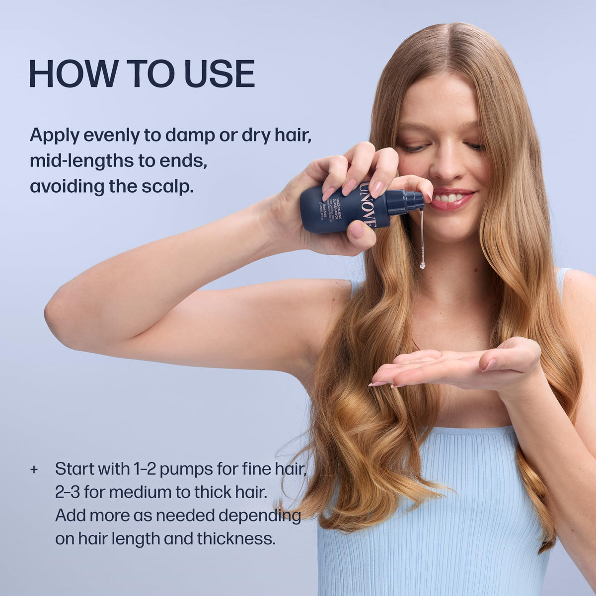 UNOVE frizz-control system in action demonstrating humidity resistance for smoother hair
