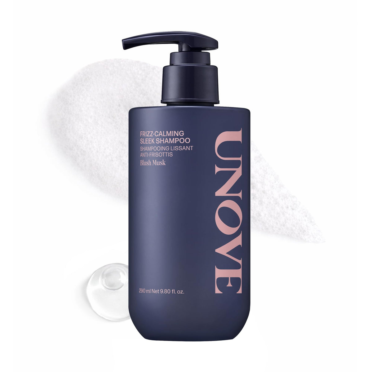 UNOVE Frizz-Calming Sleek Shampoo bottle highlighting hydration for smoother hair