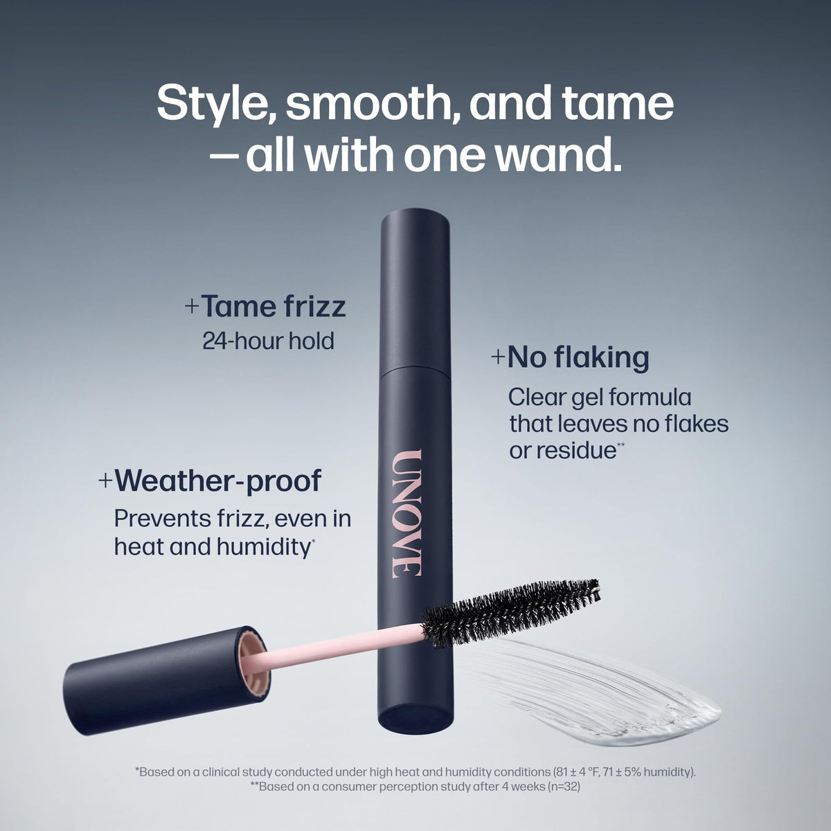 UNOVE Frizz-Calming Stick precision brush detail for precise flyaway control.