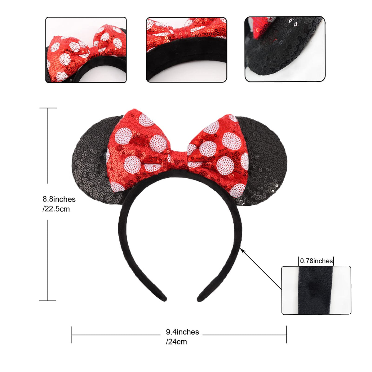 UNSPAZ handmade mouse ears headband with sequins offers durable sparkle throughout events