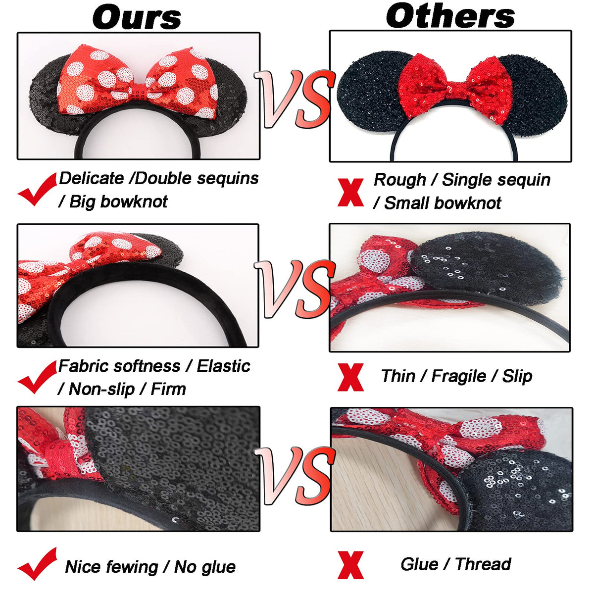 UNSPAZ mouse ears headband with non-slip velvet interior stays comfortably in place