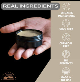 Untamed Organics Tallow Hair Clay applied by hands for effortless shaping.
