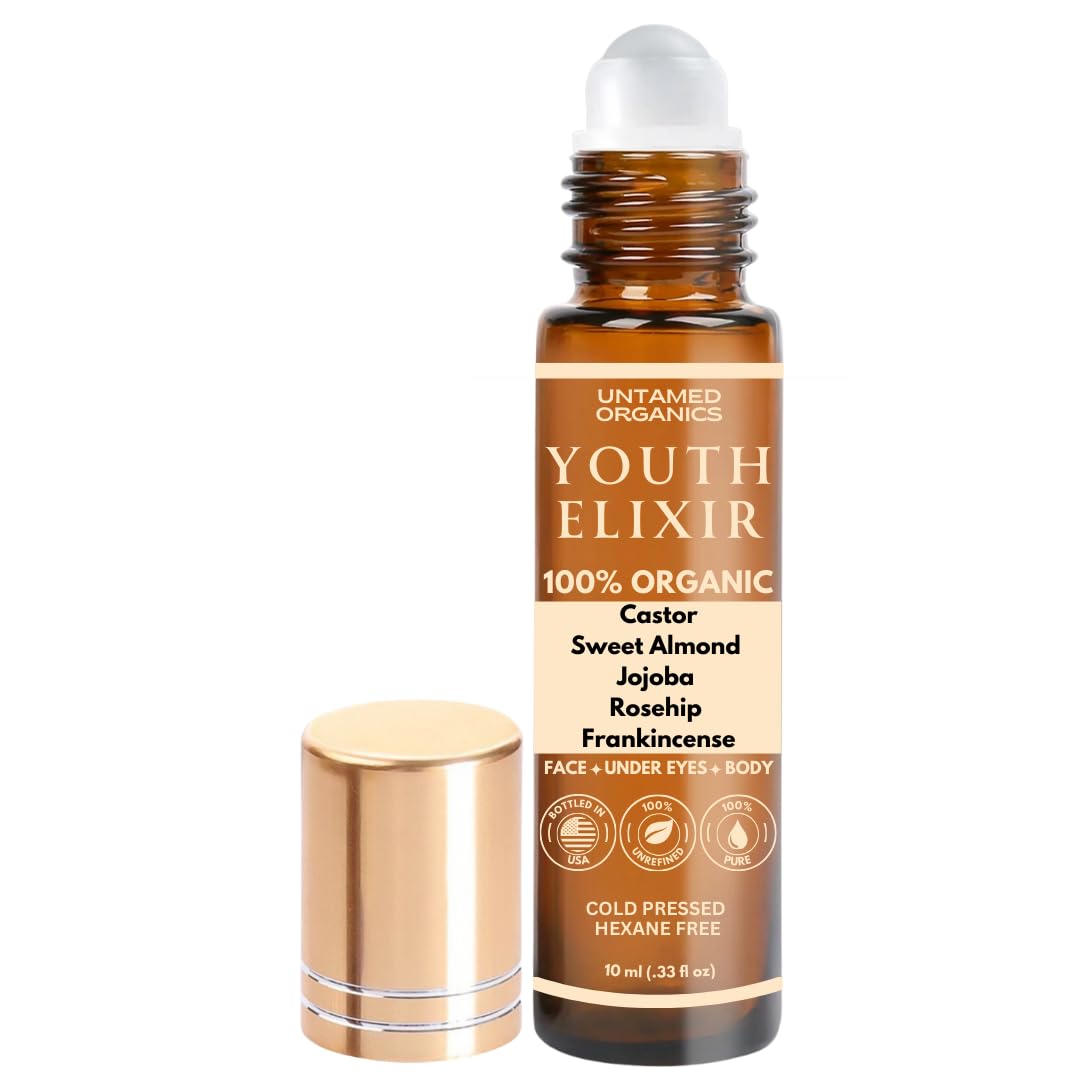 Untamed Organics Youth Elixir roll-on bottle for precise, mess-free facial application