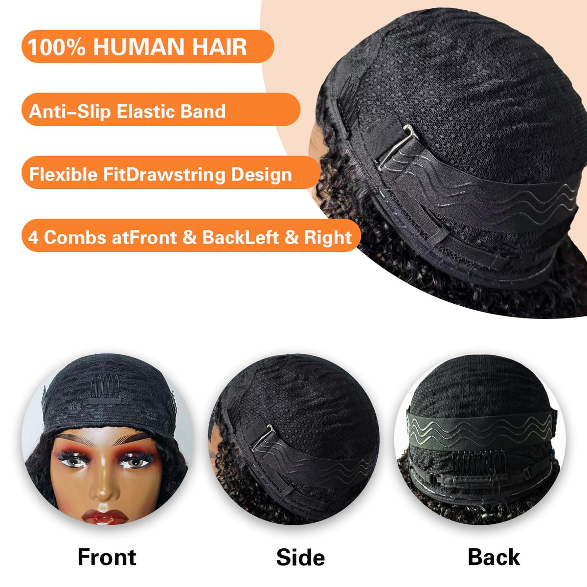 Unvizossa Half Wig glueless cap with anti-slip band stays in place