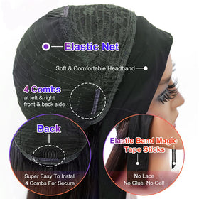 Unvizossa headband wig straight 18inch back view highlights seamless fit