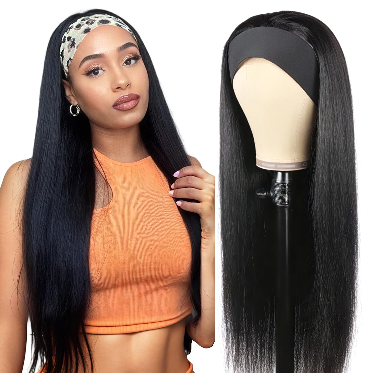 Unvizossa headband wig straight 18inch front view showing natural color and sleek texture