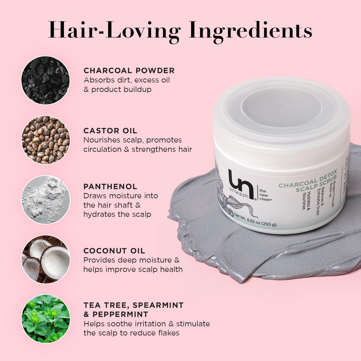 Unwash Charcoal Detox Scrub paraben-free formula gentle on all hair types.
