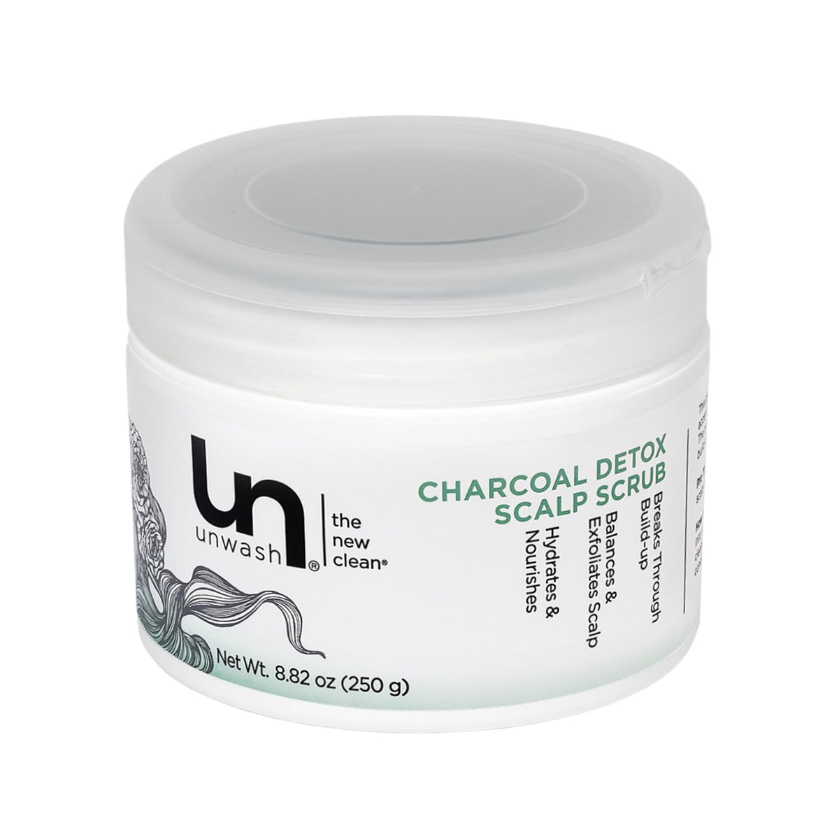 Unwash Charcoal Detox Scrub scalp exfoliation for a refreshed, clarified scalp.