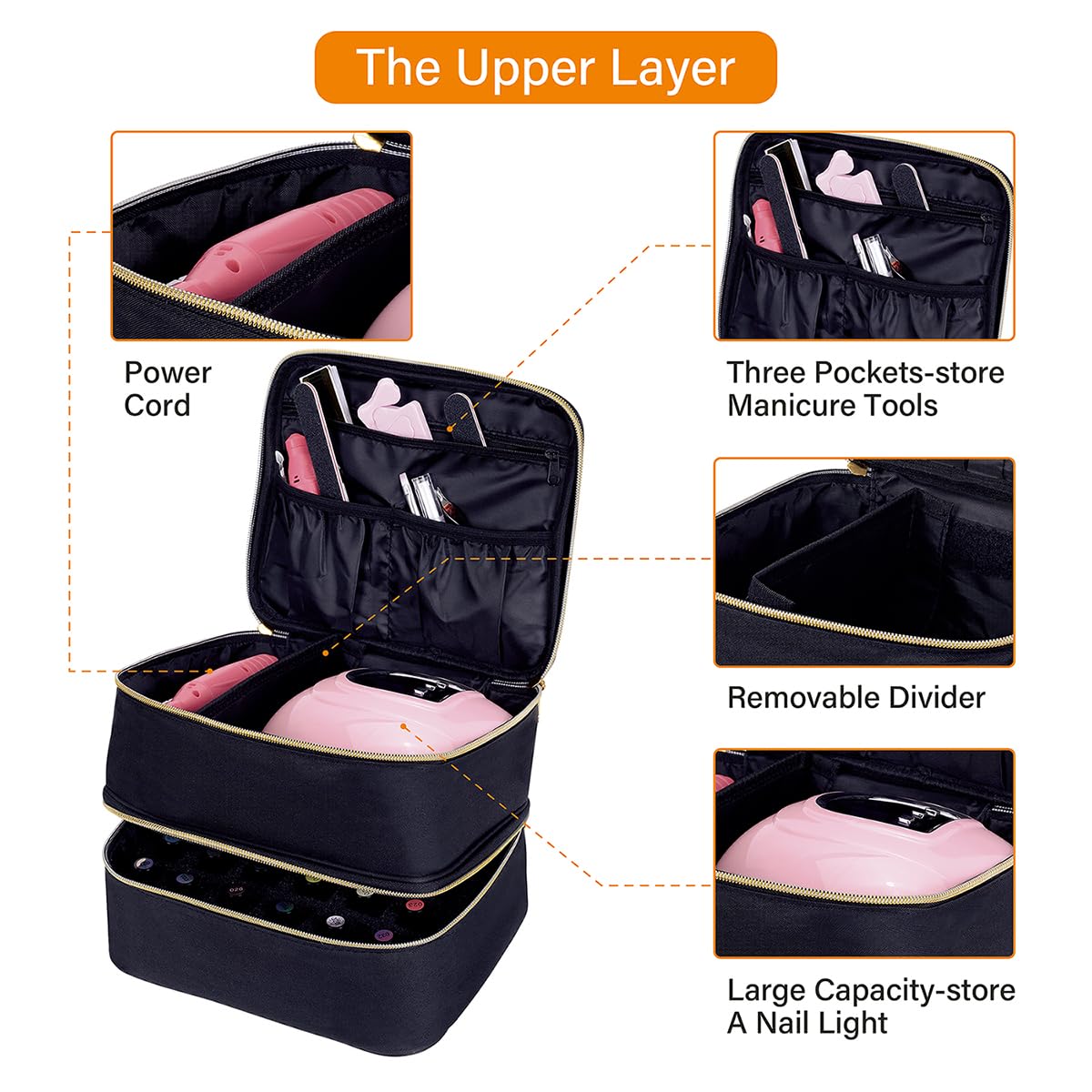 UOZL Nail Polish Organizer adjustable dividers showcase flexible organization for tools