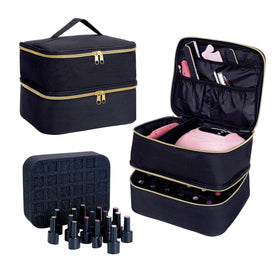UOZL Nail Polish Organizer open upper layer demonstrates adjustable partitions for customization