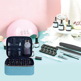 Fits nail lamps and manicure accessories in the upper compartment.