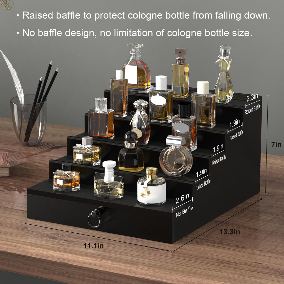 upcessory Cologne Organizer handmade pine wood emphasizes durability and timeless style.