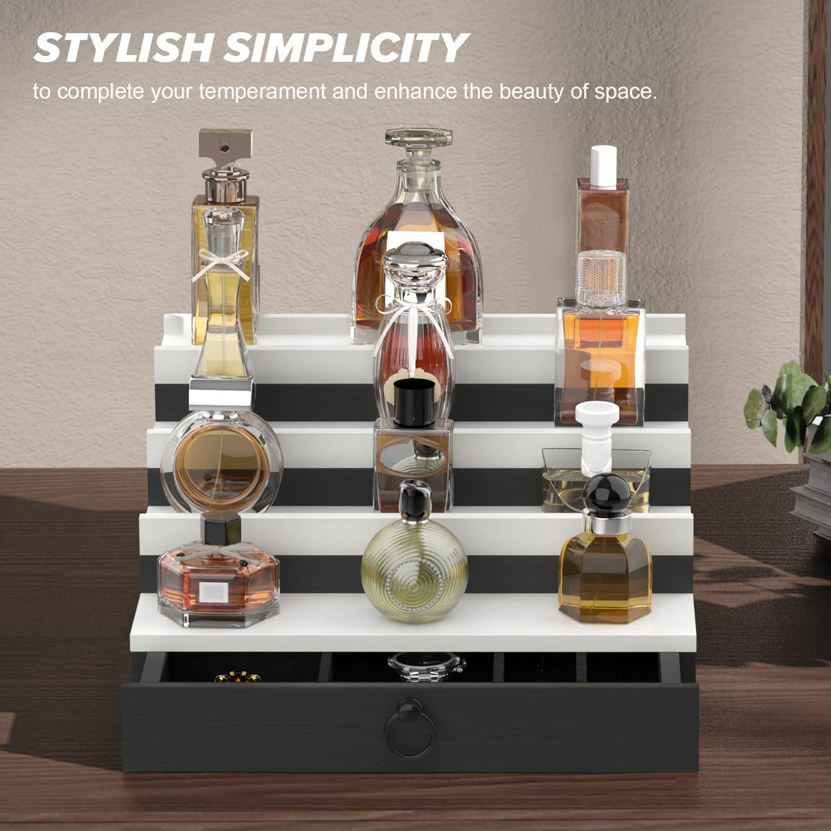 Upcessory versatile storage for perfumes, watches, sunglasses, and more.