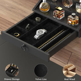 upcessory top compartment velvet-lined, close-up, adds scratch-proof storage for valuables.