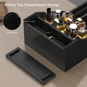 upcessory wooden Cologne stand 4-tier, side angle, maximizes bottle storage with anti-fall design.