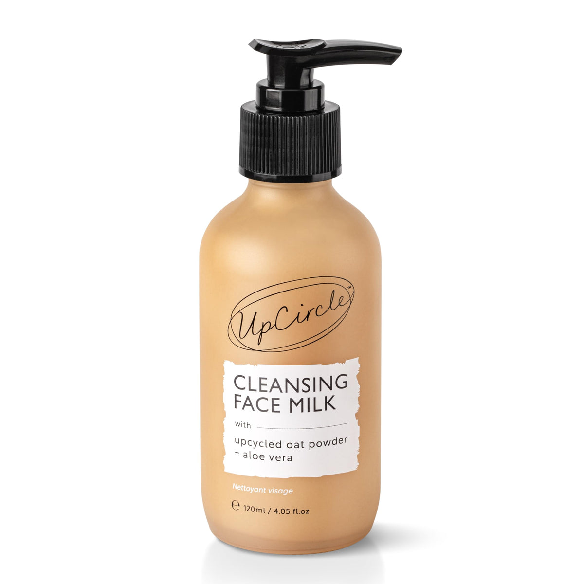 UPCIRCLE cleansing face milk in a pump jar with aloe vera for gentle cleansing