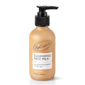 UPCIRCLE cleansing face milk in a pump jar with aloe vera for gentle cleansing
