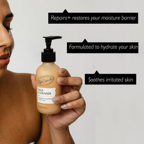 UPCIRCLE cleansing face milk texture shown with oat powder for a soft cleanse