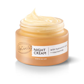 UPCIRCLE night cream jar close-up highlighting hyaluronic acid for hydration