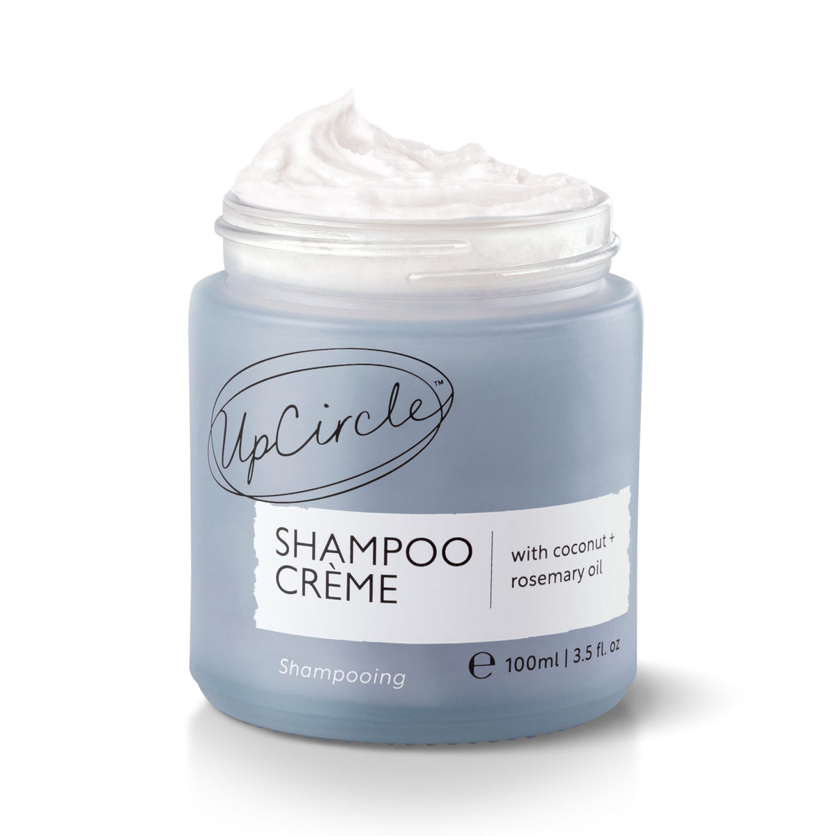 UPCIRCLE Shampoo Crème with Rosemary Oil and Pink Berry bottle for a gentle cleanse.