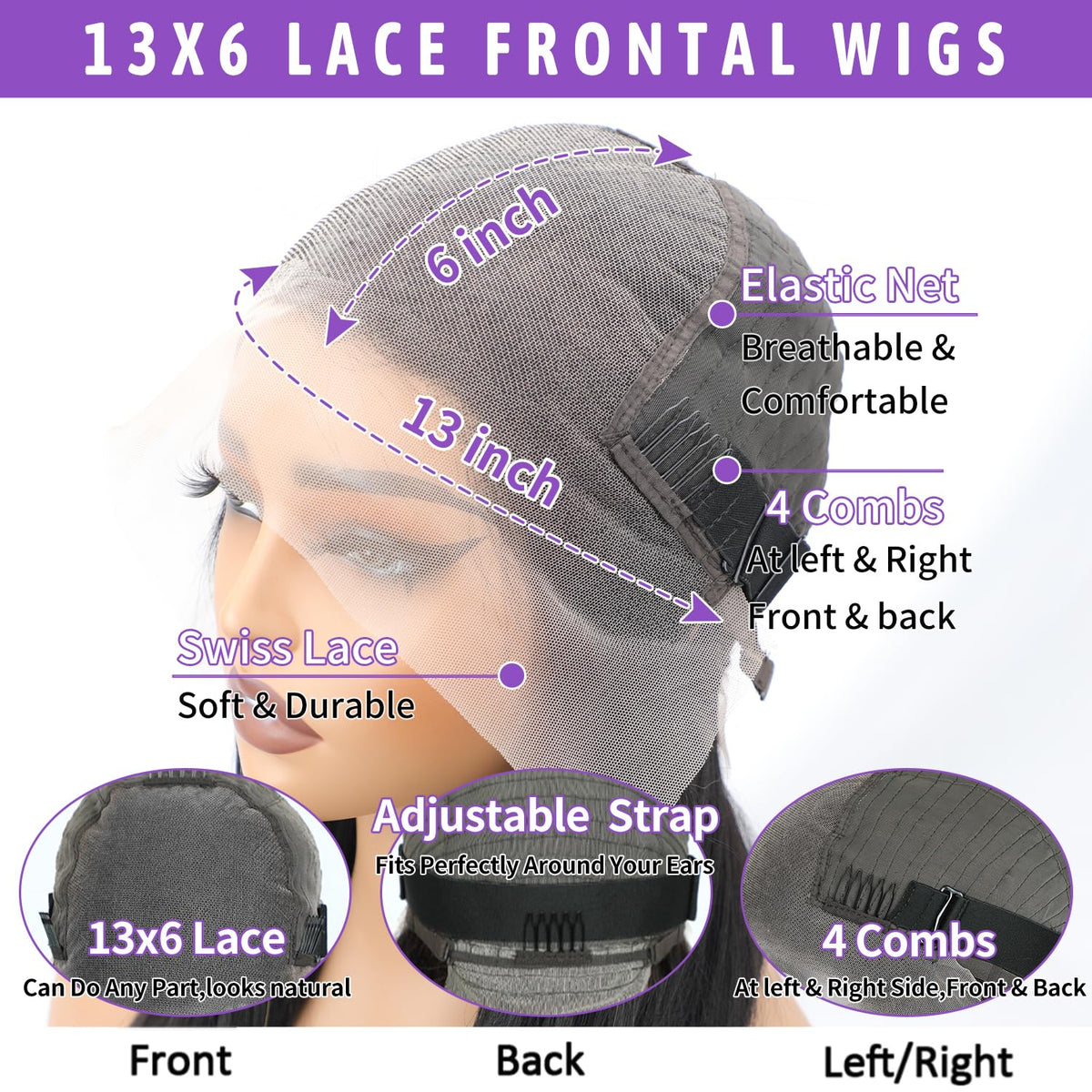 UPIGUILK comfortable cap with adjustable straps and four combs