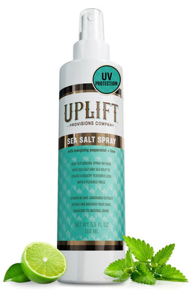 Uplift Provisions Sea Salt Spray creates beachy waves and natural volume for styling.