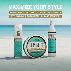 Uplift Provisions Sea Salt Spray can be used on beards for softness and shine.