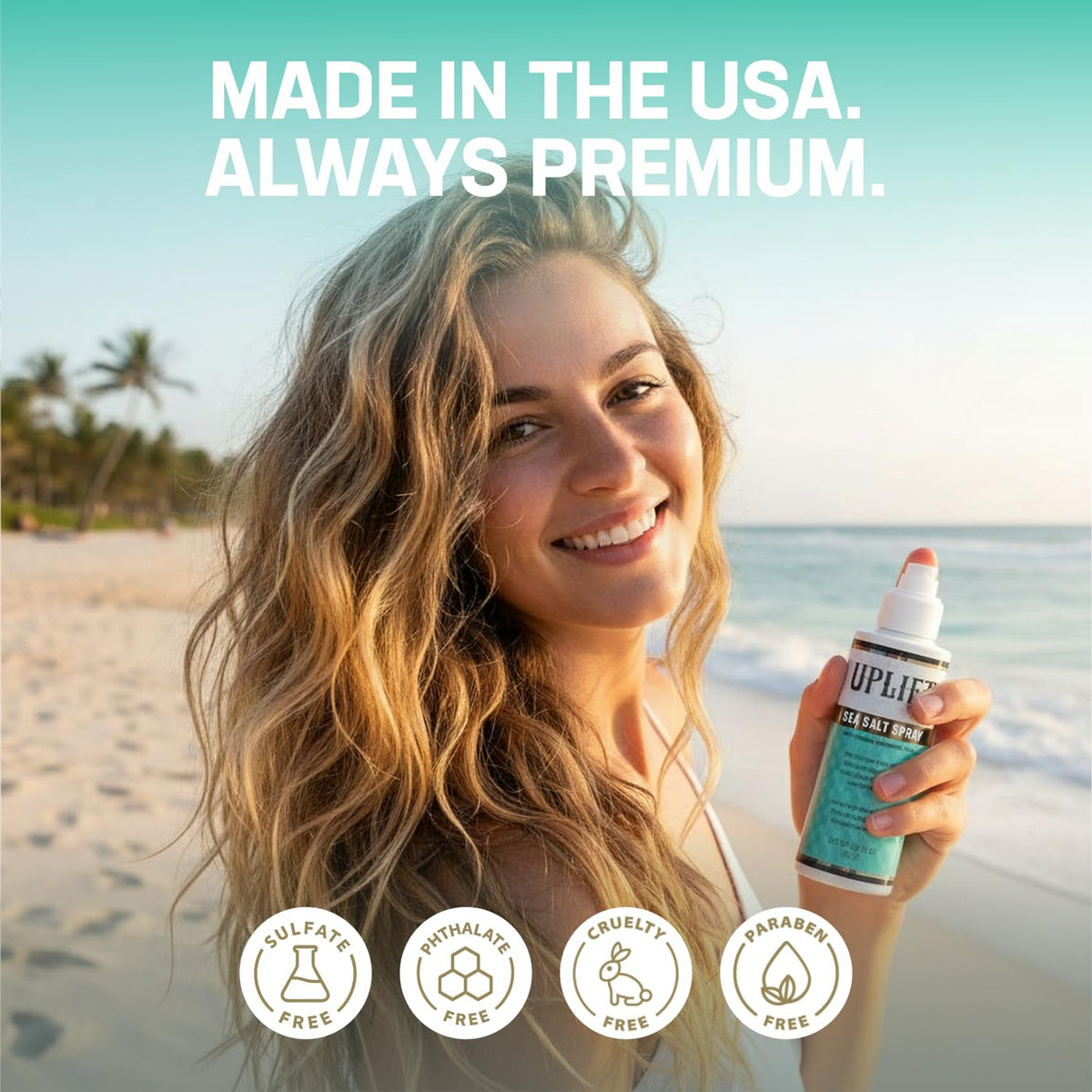 Uplift Provisions Sea Salt Spray features peppermint-lime fragrance for freshness.