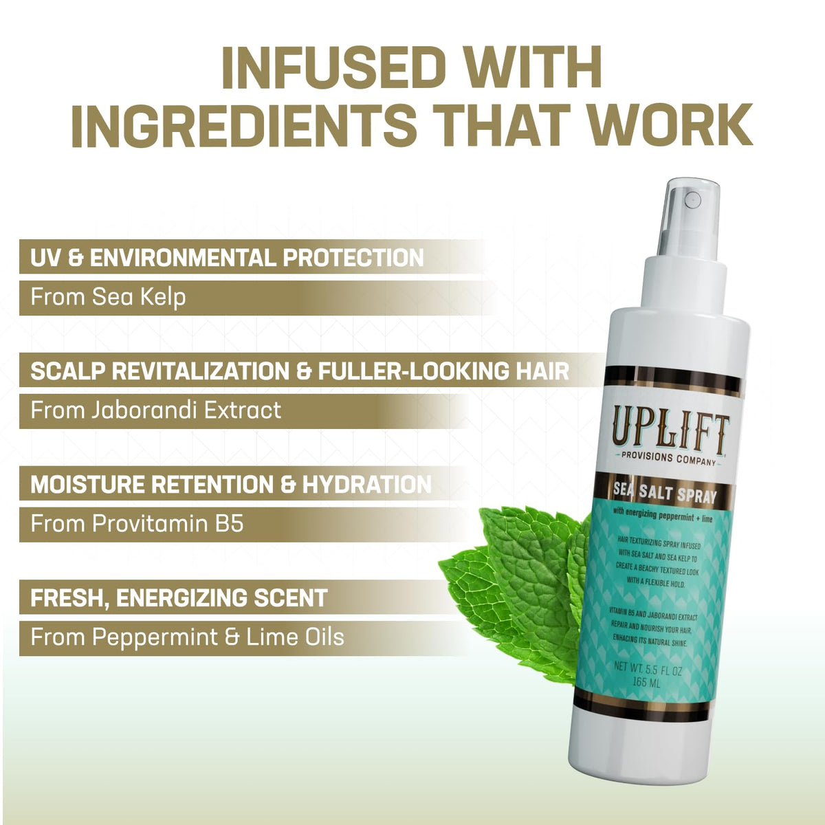 Uplift Provisions Sea Salt Spray provides textured definition for casual styles.