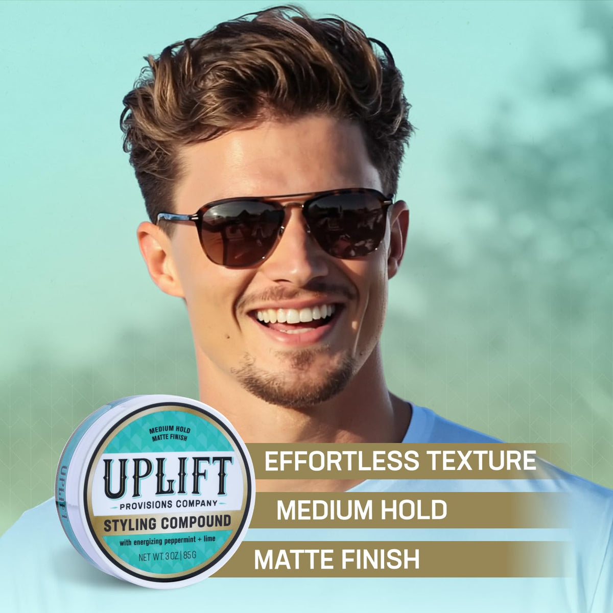 Uplift Provisions Styling Compound jar-side view highlights compact packaging.