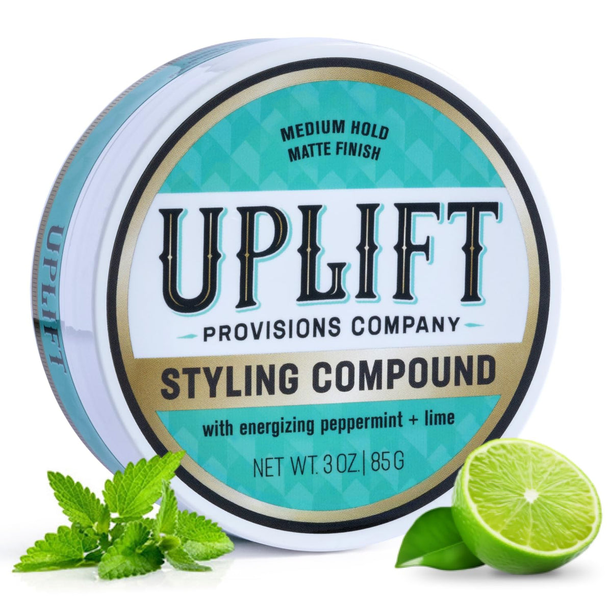 Uplift Provisions Styling Compound jar shows natural matte finish and flexible hold.