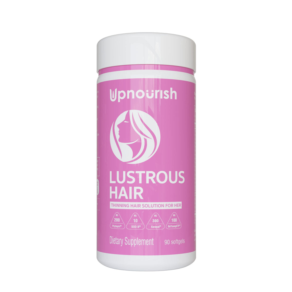 UpNourish Hair Growth Vitamins bottle promoting healthier, fuller hair.