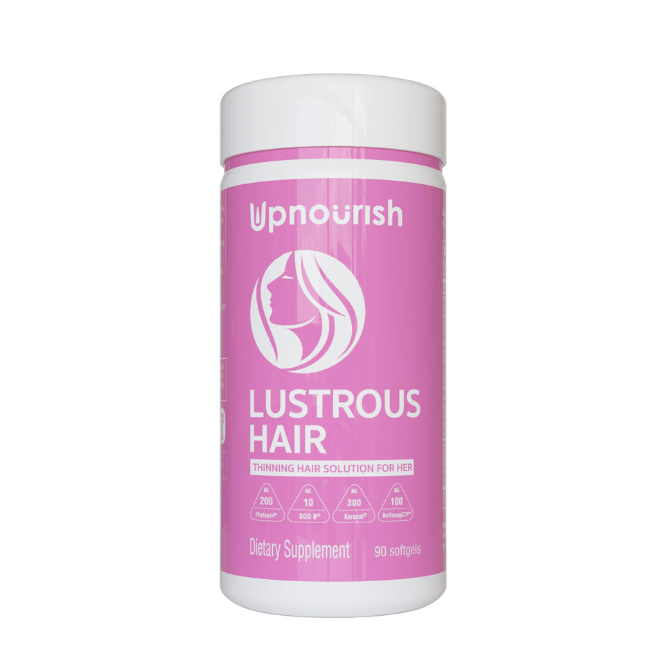 UpNourish Hair Growth Vitamins bottle promoting healthier, fuller hair.