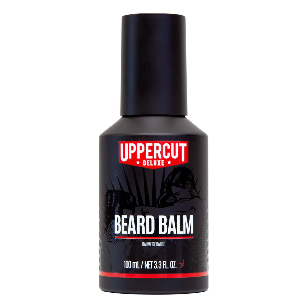 Uppercut Deluxe beard balm bottle with light hold for medium to long beards.
