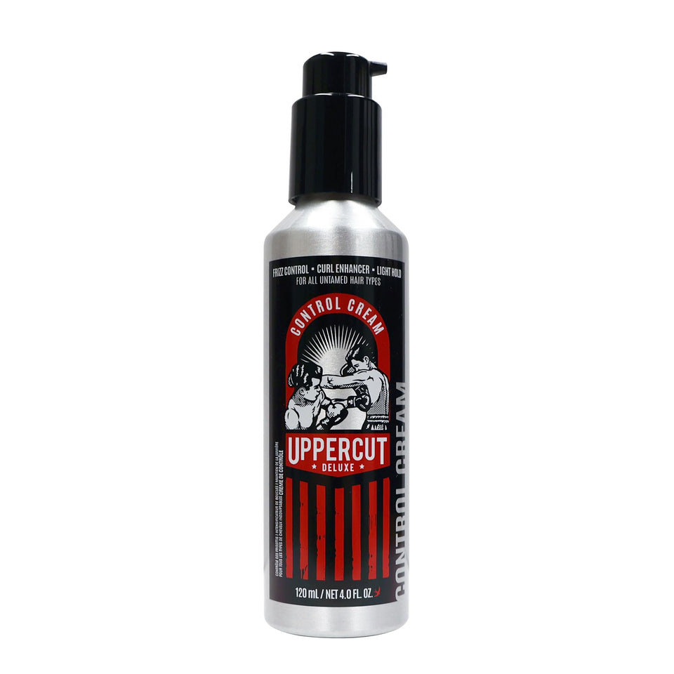 Uppercut Deluxe Control Cream bottle pour showing light hold for natural styles