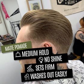 Creamy texture closeup highlights smooth, even application of UPPERCUT DELUXE Matte Pomade.