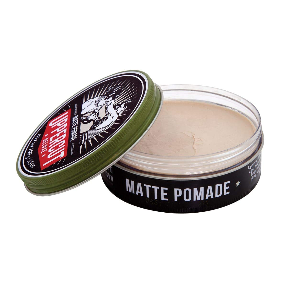 Uppercut Deluxe Matte Pomade textures hair for flexible, medium-hold styling without shine.