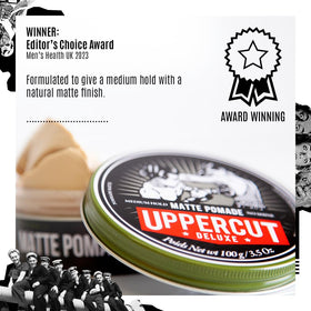 Uppercut Deluxe Matte Pomade water-based wash-out proves effortless cleansing with shampoo.