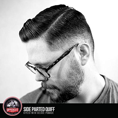 Uppercut Deluxe pomade bottle with high-shine finish for a refined grooming