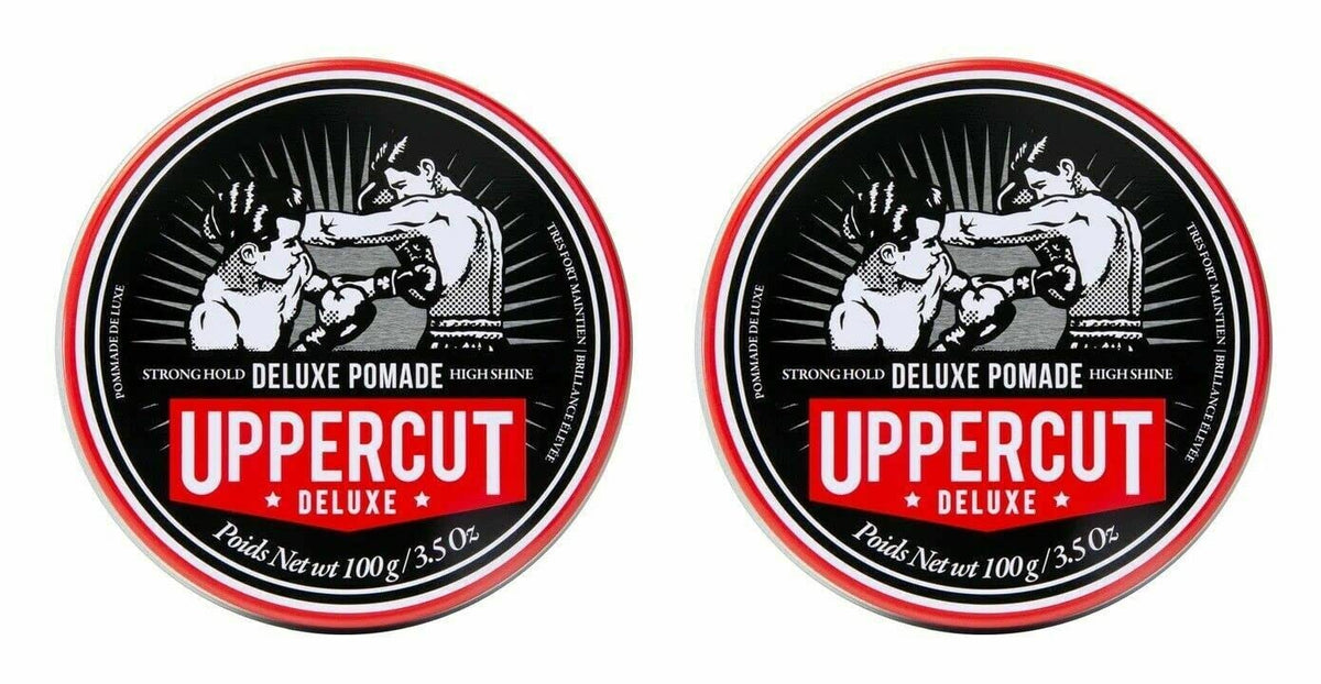 Uppercut Deluxe pomade jar close-up showing strong hold for classic styles