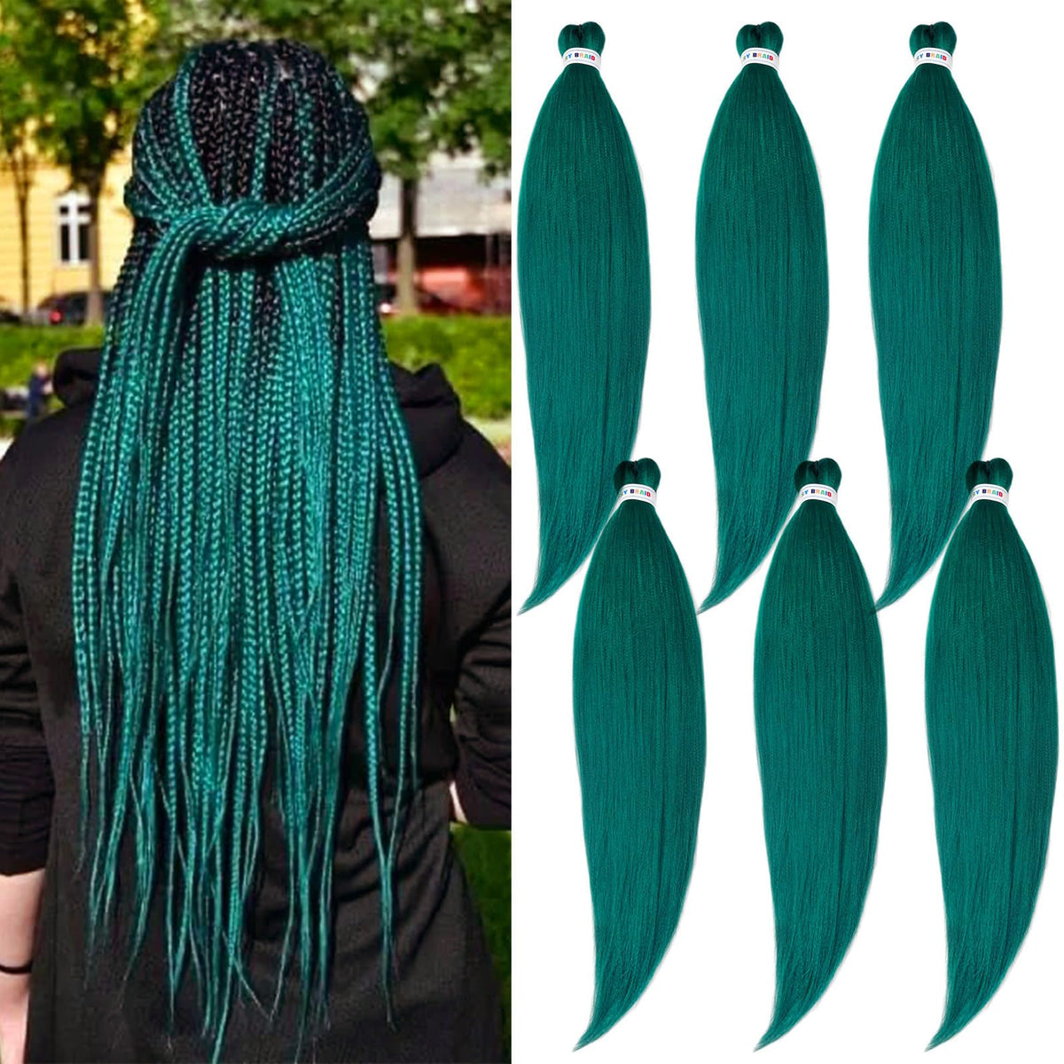 UPruyo Teal pre-stretched 26-inch braiding hair, packaging shown for fast installation