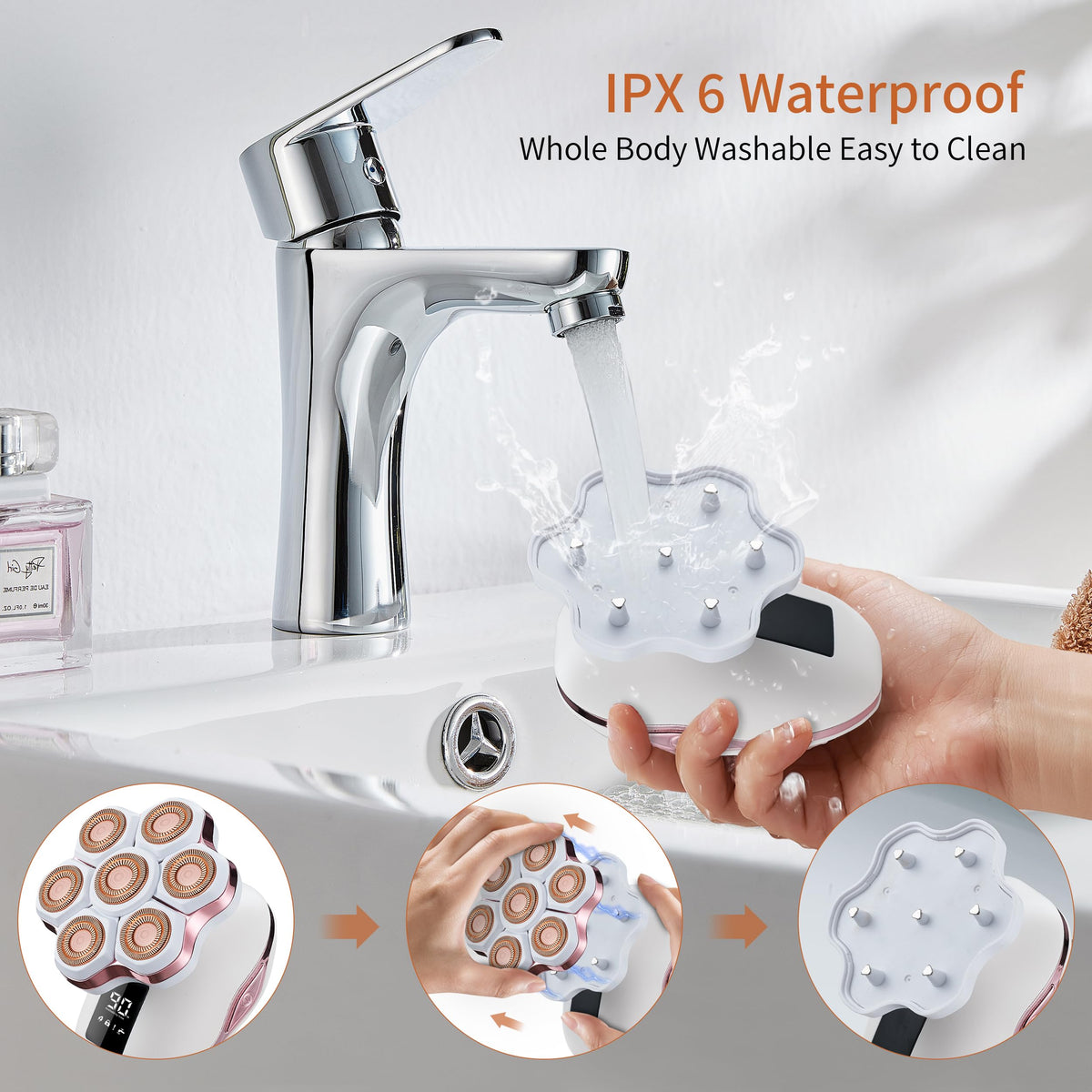 UPTARD waterproof shaver for wet or dry use and easy cleaning.