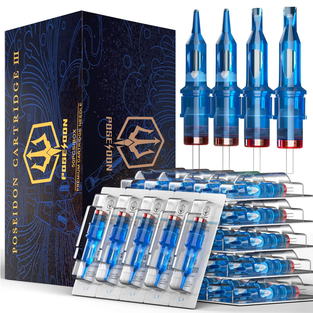 UPTATSUPPLY Poseidon V3 tattoo cartridge needles 50pcs mixed RL for precise line work