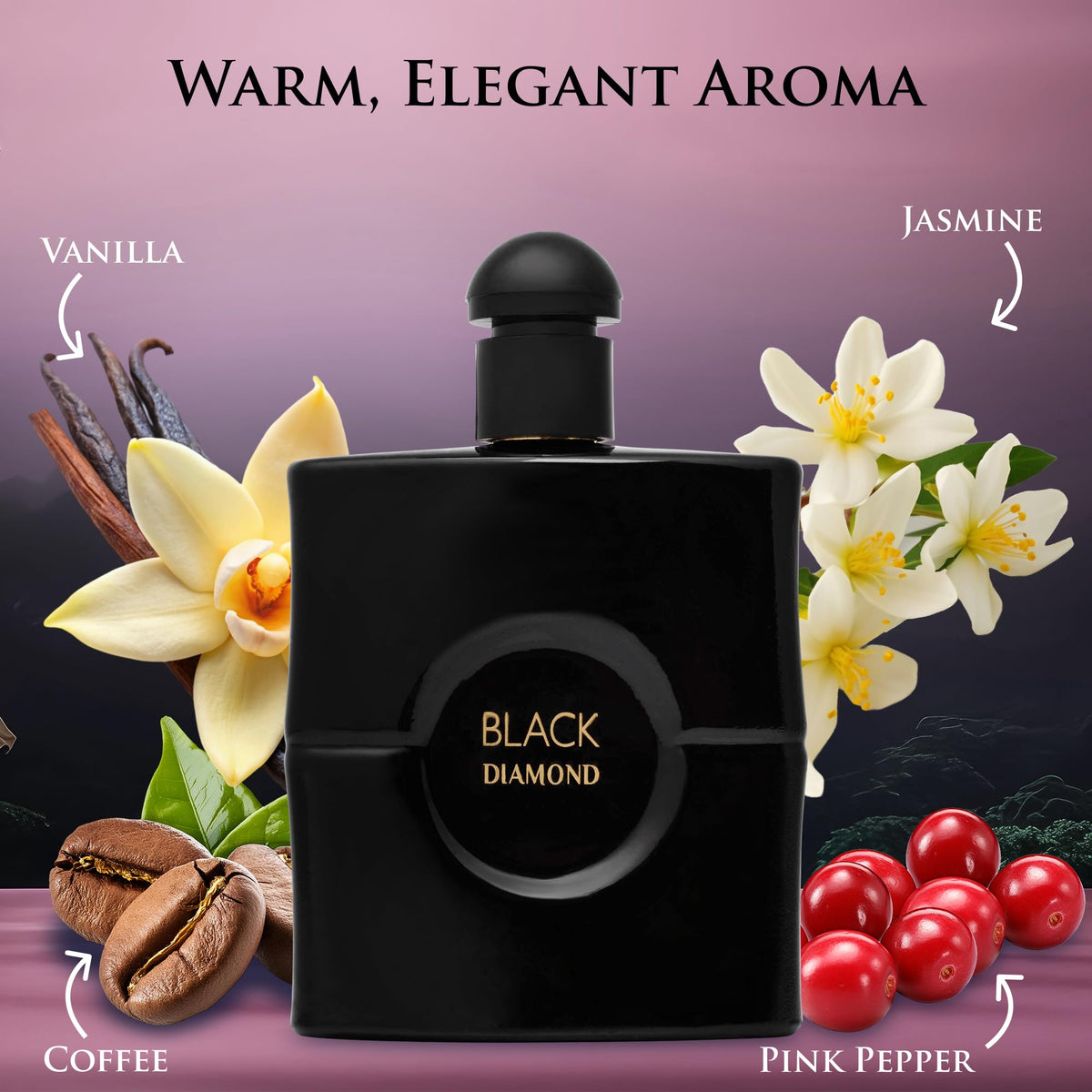 Urban Collection Black Diamond top notes pear pink pepper orange blossom open with brightness.