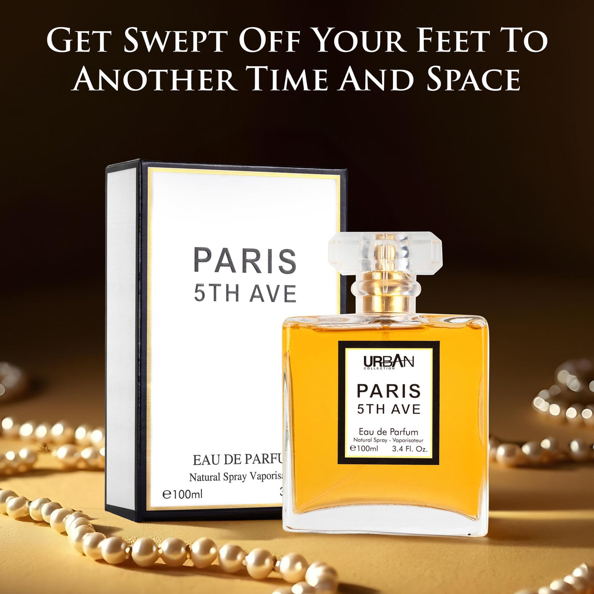 URBAN COLLECTION Paris 5th Avenue bottle angled view, enduring fragrance presence.