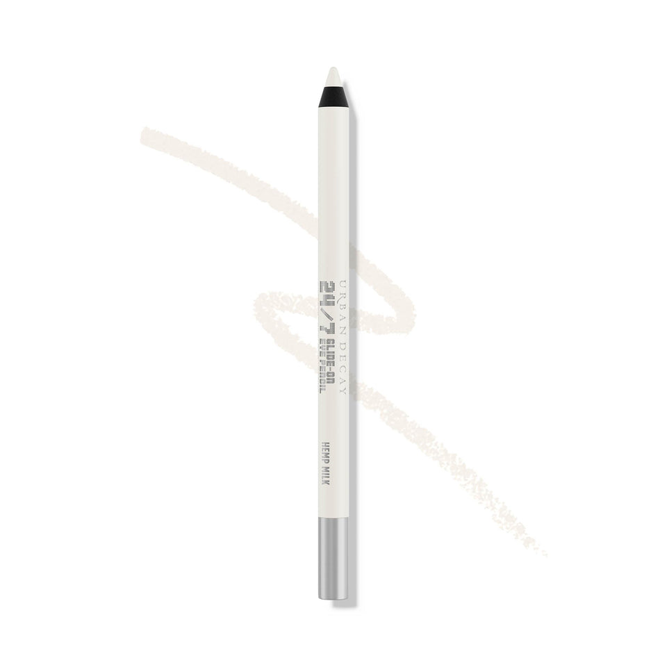 Urban Decay 24/7 Hemp Milk White eyeliner cap close-up for waterline use.