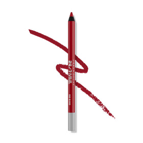 URBAN DECAY 24/7 Glide-On Lip Pencil Bad Blood swatch shows bold deep red color for defined lips.