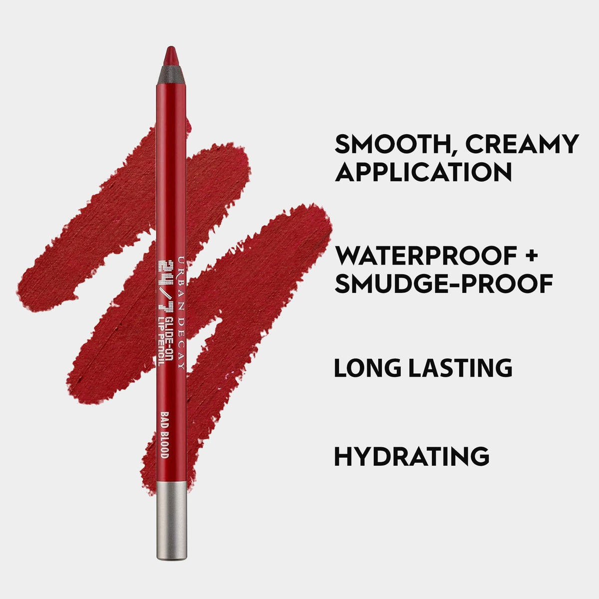 URBAN DECAY 24/7 Lip Pencil Bad Blood deep red application with precise edge.