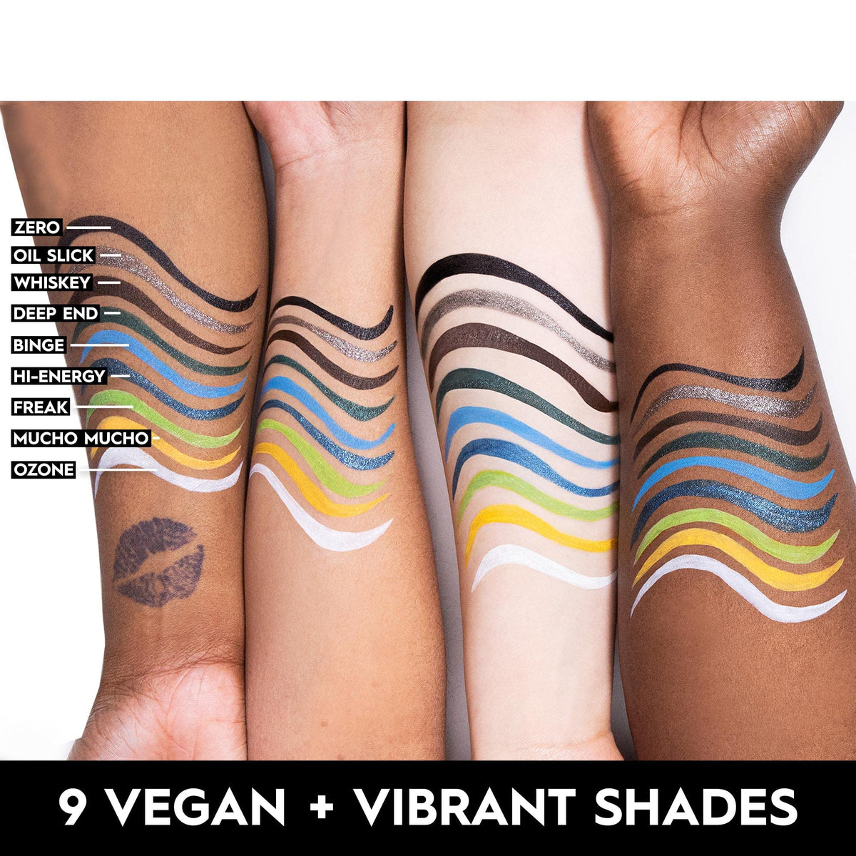 Urban Decay 24/7 Inks whiskey-matte-dark-brown swatch on eyelid for natural definition.